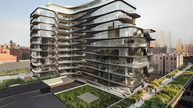 L’edificio residenziale dal design organico è adiacente al parco lineare dell’High Line © Zaha Hadid Architects
