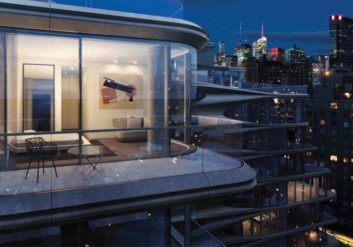 Le suite matrimoniali sono dotate di balconi che appaiono come una prosecuzione dello spazio interno © Zaha Hadid Architects