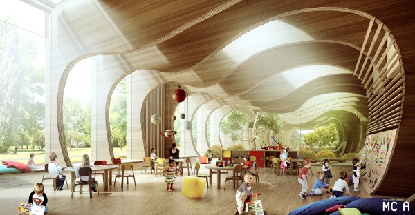 Il nido d’infanzia a Guastalla (RE, gara appalto integrato 2014): render interno (Cristian Chierici)