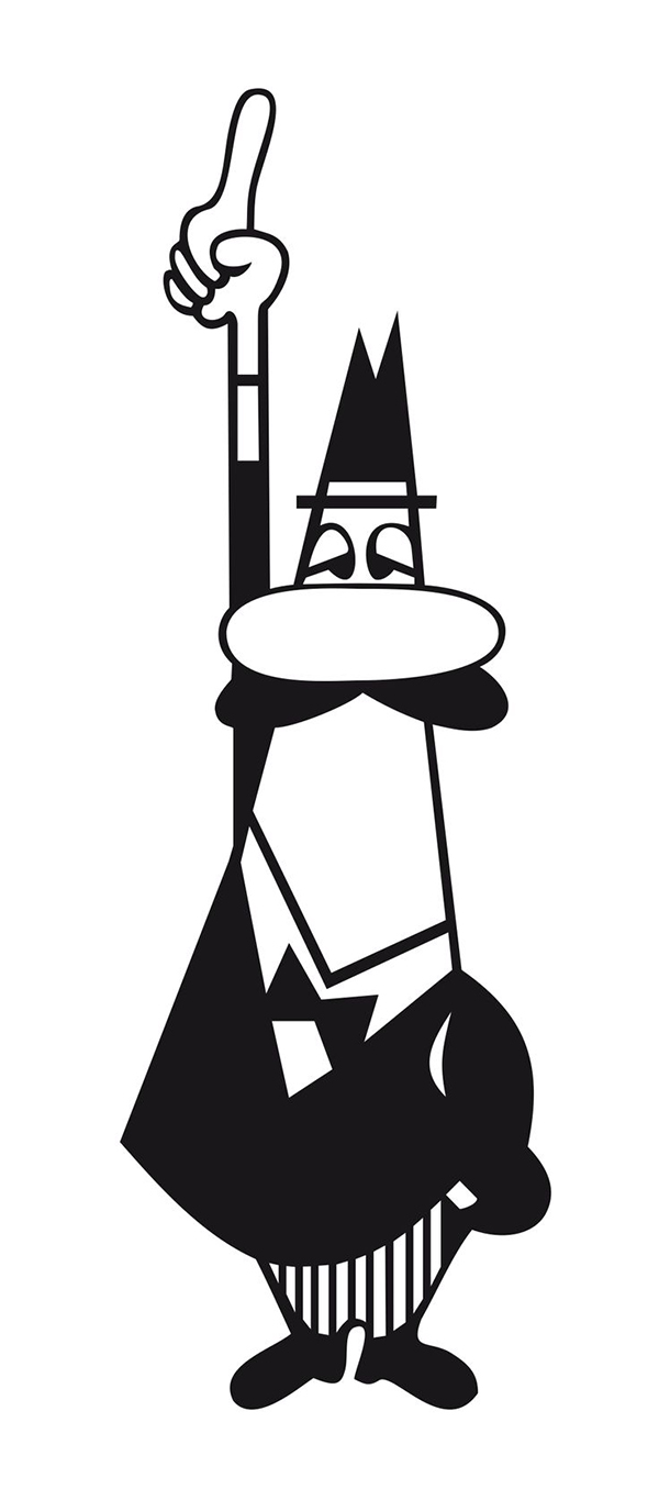 Renato Bialetti, illustrato da Paul Campani. Questa illustrazione, soprannominata l’"omino coi baffi", divenne il logo della Bialetti, e simbolo di tutta l’inventività del suo eponimo