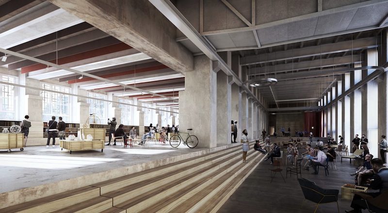 Il render degli spazi di Base Milano, la location ricavata all'interno degli spazi dell'ex Ansaldo, che rappresenta una delle novità più attese di questa edizione del Fuorisalone 2016