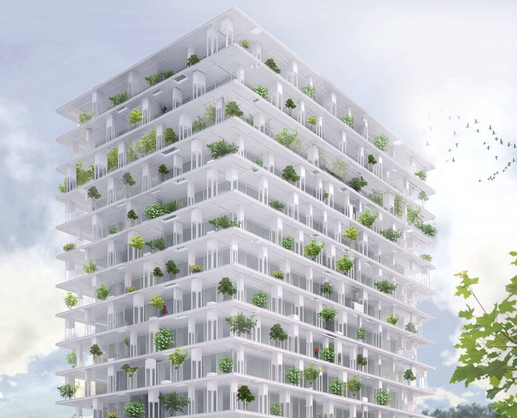 Render di un progetto di inverdimento per edificio alto (fonte: ROOFlife)