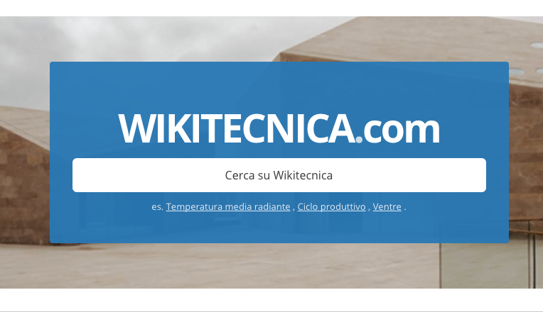 La homepage di Wikitecnica, con il sistema di ricerca tra le 4mila voci
