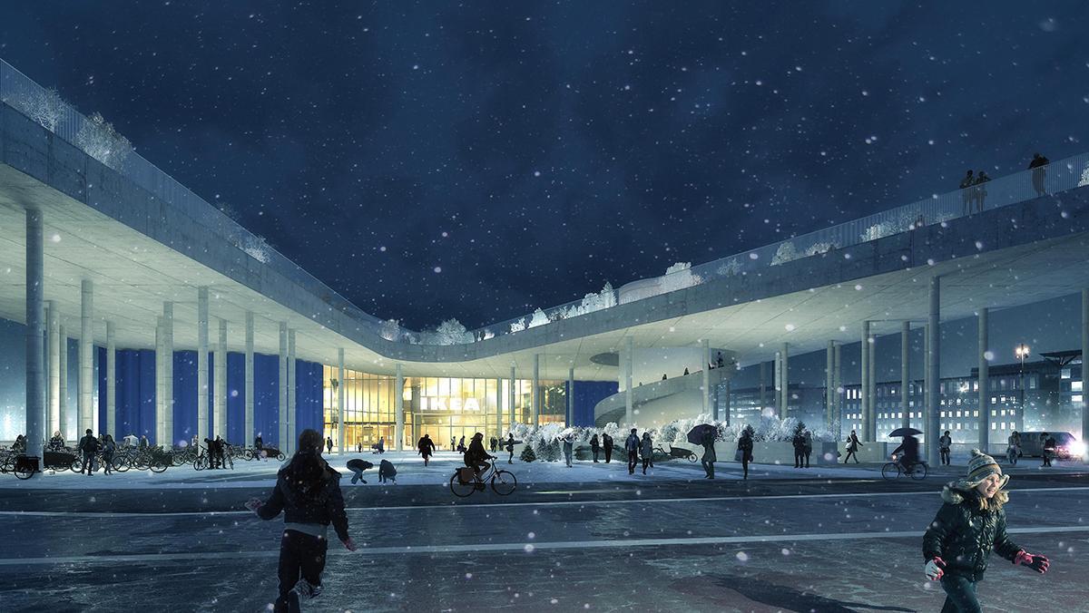Una suggestione del futuro store Ikea sotto la neve di Copenaghen © Dorte Mandrup Arkitekter