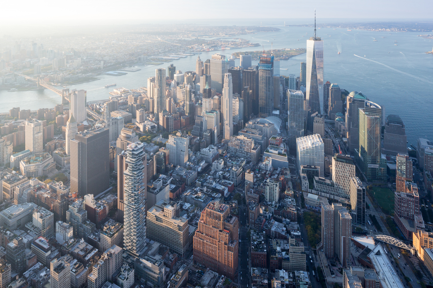 Vista panoramica di Downtown Manhattan; nello skyline la nuova torre 56 Leonard Street © Iwan Baan/Herzog & de Meuron