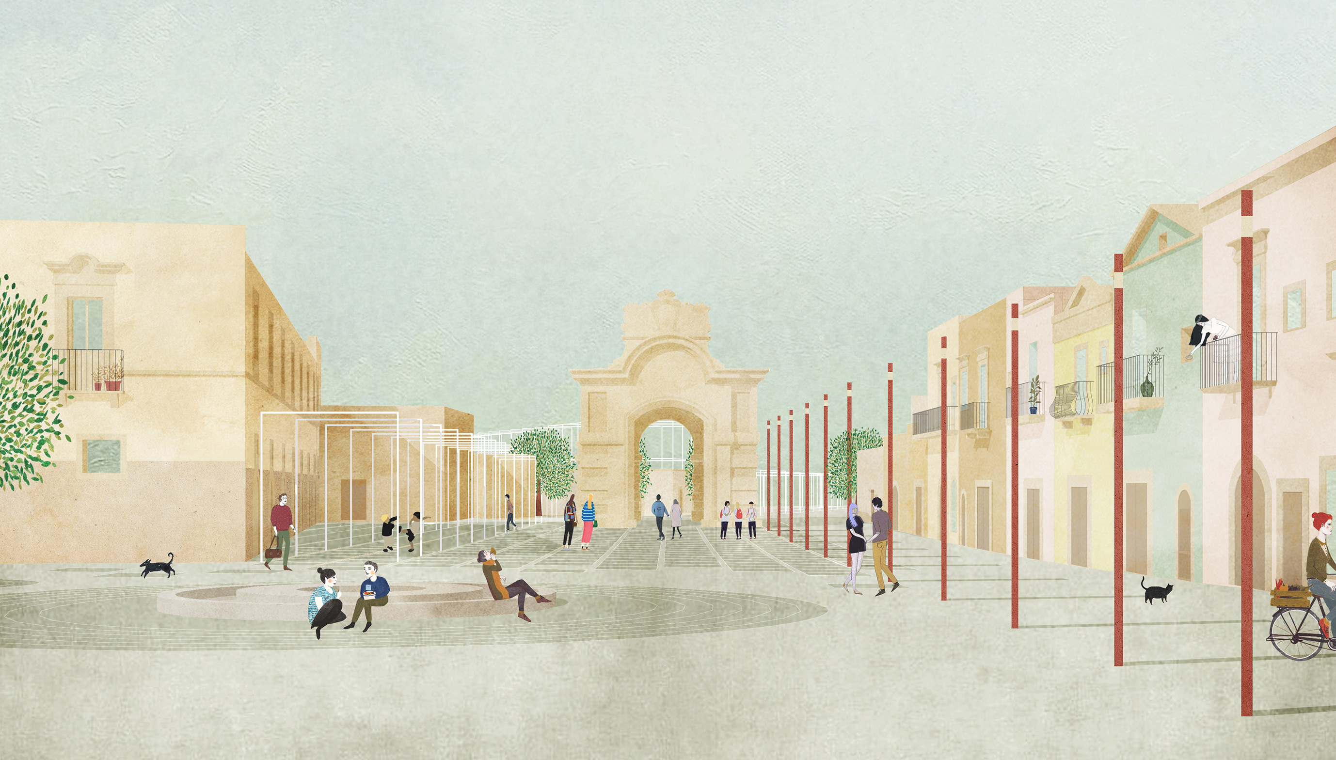 Una suggestione del progetto di riqualificazione della zona di Porta Marina per la realizzazione di nuova una piazza pubblica pedonale