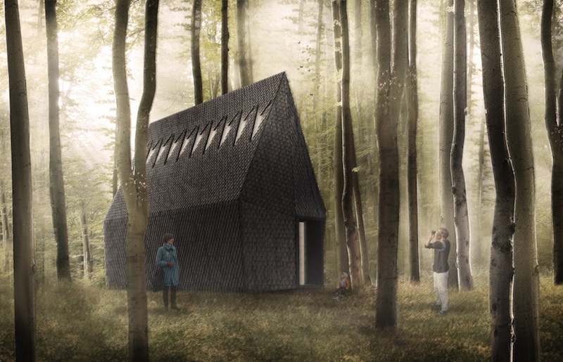 L’Asplund Pavilion che apre il percorso espositivo del Padiglione della Santa Sede ‘Vatican Chapels’. Visibili le scandole di ALPI sulle superfici esterne dell’opera.