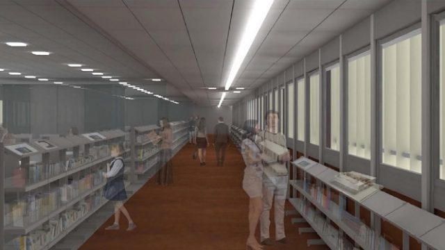 Un rendering della nuova biblioteca dall'interno