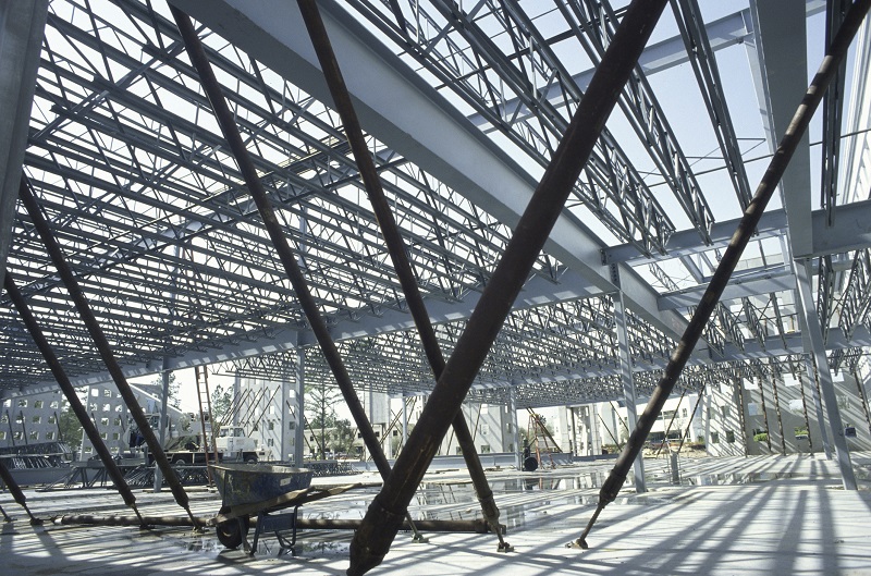 Metal framework at a construction site