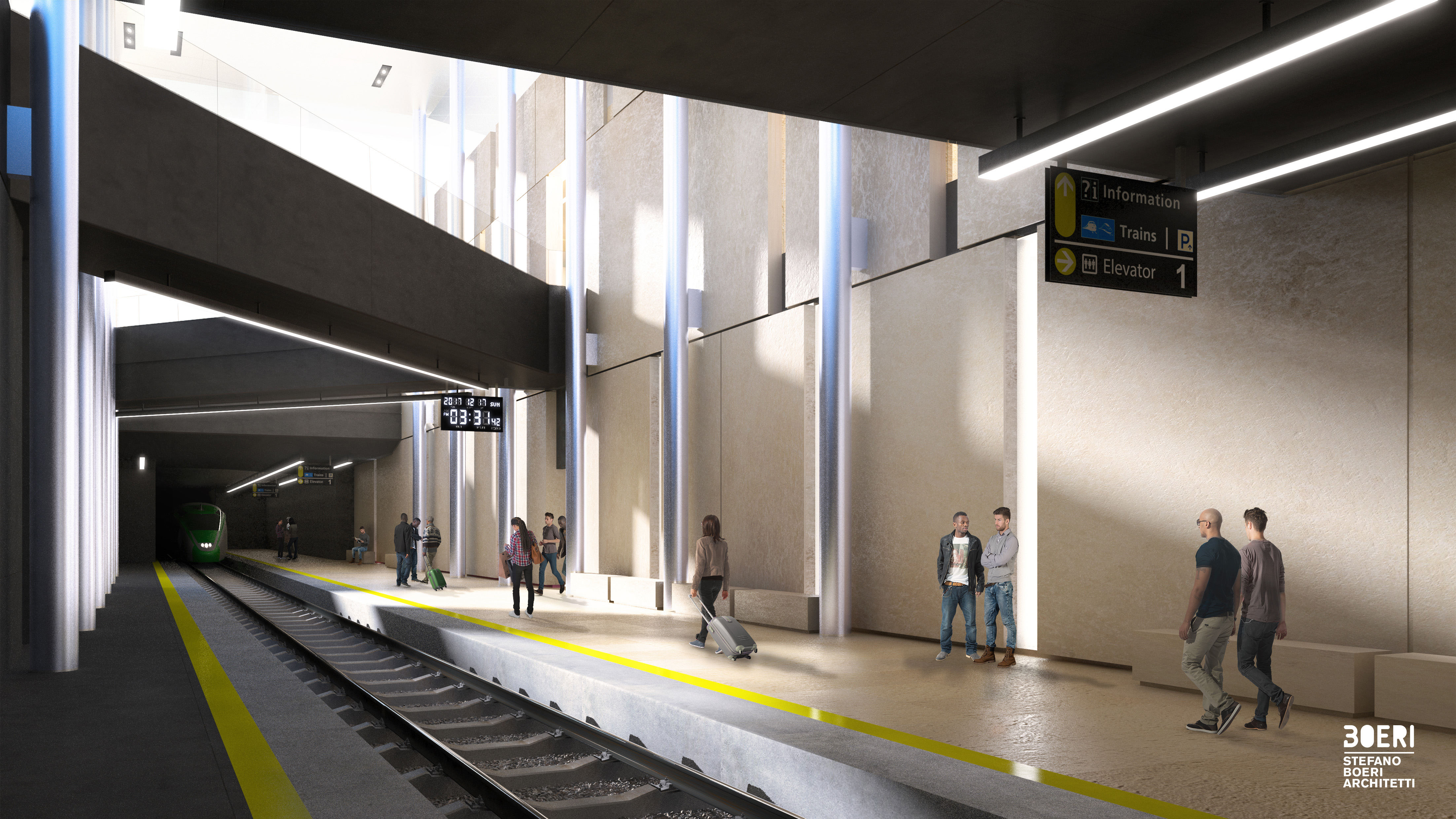 Il tunnel ferroviario ipogeo, completamente rinnovato, sarà aperto verso il cielo grazie ad una grande apertura nel solaio di copertura della galleria interrata © Stefano Boeri Architetti